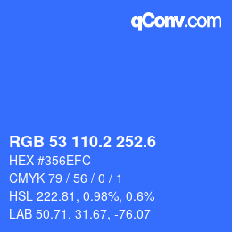 カラーコード: RGB 53 110.2 252.6 | qconv.com