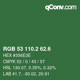 カラーコード: RGB 53 110.2 62.6 | qconv.com