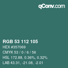 カラーコード: RGB 53 112 105 | qconv.com