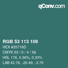 Color code: RGB 53 113 109 | qconv.com