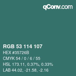 Color code: RGB 53 114 107 | qconv.com