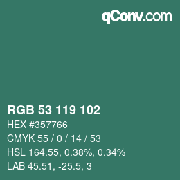 カラーコード: RGB 53 119 102 | qconv.com