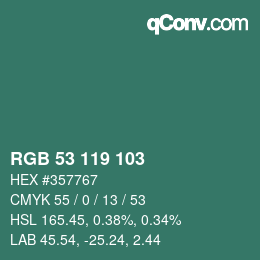 Color code: RGB 53 119 103 | qconv.com