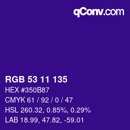 Color code: RGB 53 11 135 | qconv.com