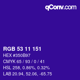 Color code: RGB 53 11 151 | qconv.com