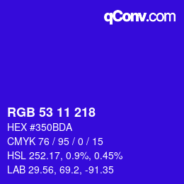 Color code: RGB 53 11 218 | qconv.com