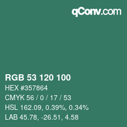 Color code: RGB 53 120 100 | qconv.com