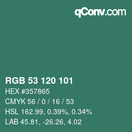 カラーコード: RGB 53 120 101 | qconv.com
