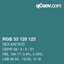 カラーコード: RGB 53 120 125 | qconv.com