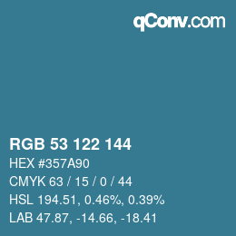 カラーコード: RGB 53 122 144 | qconv.com