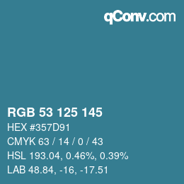 Color code: RGB 53 125 145 | qconv.com