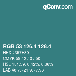 カラーコード: RGB 53 126.4 128.4 | qconv.com