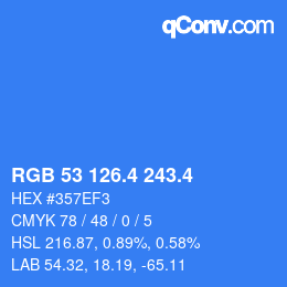 カラーコード: RGB 53 126.4 243.4 | qconv.com