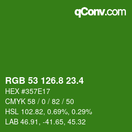 カラーコード: RGB 53 126.8 23.4 | qconv.com