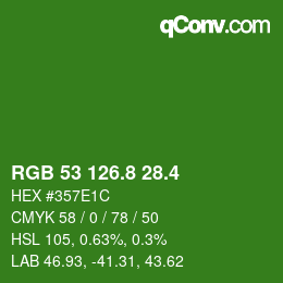 カラーコード: RGB 53 126.8 28.4 | qconv.com