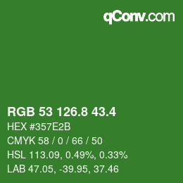 カラーコード: RGB 53 126.8 43.4 | qconv.com