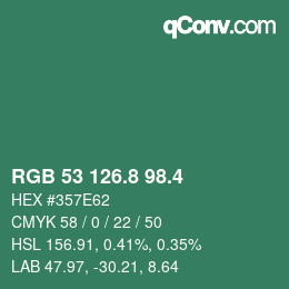 カラーコード: RGB 53 126.8 98.4 | qconv.com