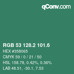 カラーコード: RGB 53 128.2 101.6 | qconv.com