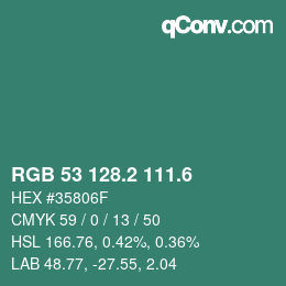 カラーコード: RGB 53 128.2 111.6 | qconv.com