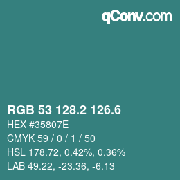 カラーコード: RGB 53 128.2 126.6 | qconv.com