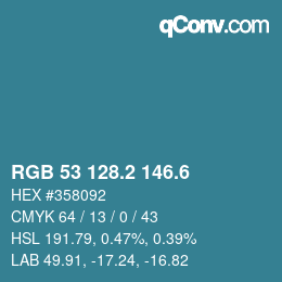 カラーコード: RGB 53 128.2 146.6 | qconv.com