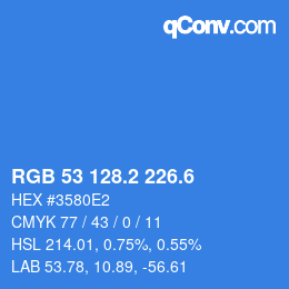 カラーコード: RGB 53 128.2 226.6 | qconv.com