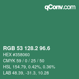 カラーコード: RGB 53 128.2 96.6 | qconv.com