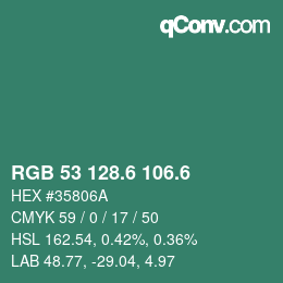 カラーコード: RGB 53 128.6 106.6 | qconv.com