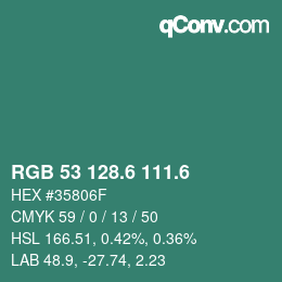 カラーコード: RGB 53 128.6 111.6 | qconv.com