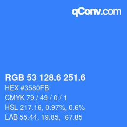 カラーコード: RGB 53 128.6 251.6 | qconv.com