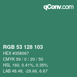 カラーコード: RGB 53 128 103 | qconv.com