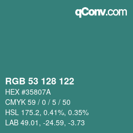 カラーコード: RGB 53 128 122 | qconv.com