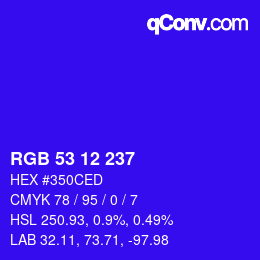 Color code: RGB 53 12 237 | qconv.com