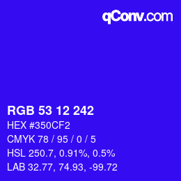 Color code: RGB 53 12 242 | qconv.com