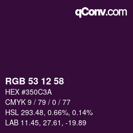 Color code: RGB 53 12 58 | qconv.com