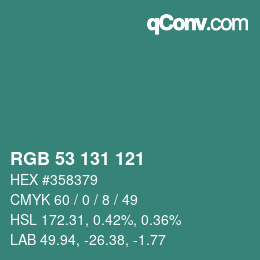 Color code: RGB 53 131 121 | qconv.com