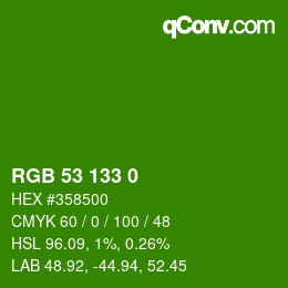 Color code: RGB 53 133 0 | qconv.com