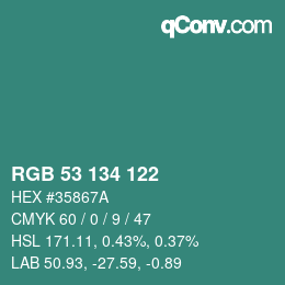 Color code: RGB 53 134 122 | qconv.com