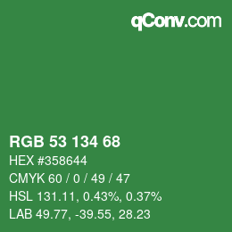 Color code: RGB 53 134 68 | qconv.com