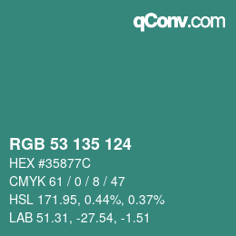 Color code: RGB 53 135 124 | qconv.com