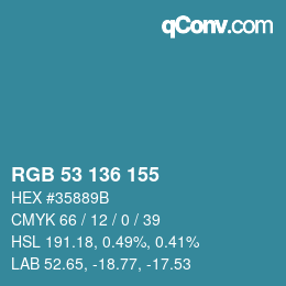 Color code: RGB 53 136 155 | qconv.com