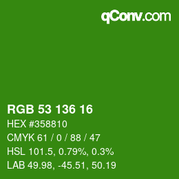 Color code: RGB 53 136 16 | qconv.com