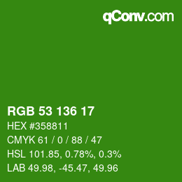 Color code: RGB 53 136 17 | qconv.com