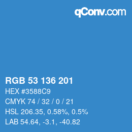 Color code: RGB 53 136 201 | qconv.com