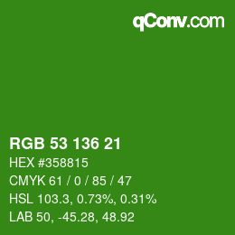 Color code: RGB 53 136 21 | qconv.com