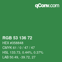 Color code: RGB 53 136 72 | qconv.com