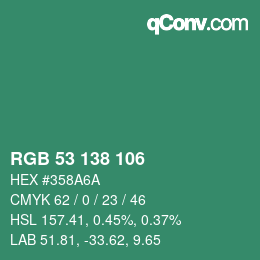 颜色代码: RGB 53 138 106 | qconv.com