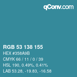 Color code: RGB 53 138 155 | qconv.com
