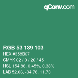 カラーコード: RGB 53 139 103 | qconv.com