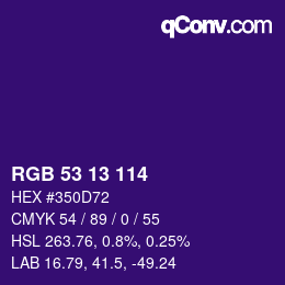 Color code: RGB 53 13 114 | qconv.com